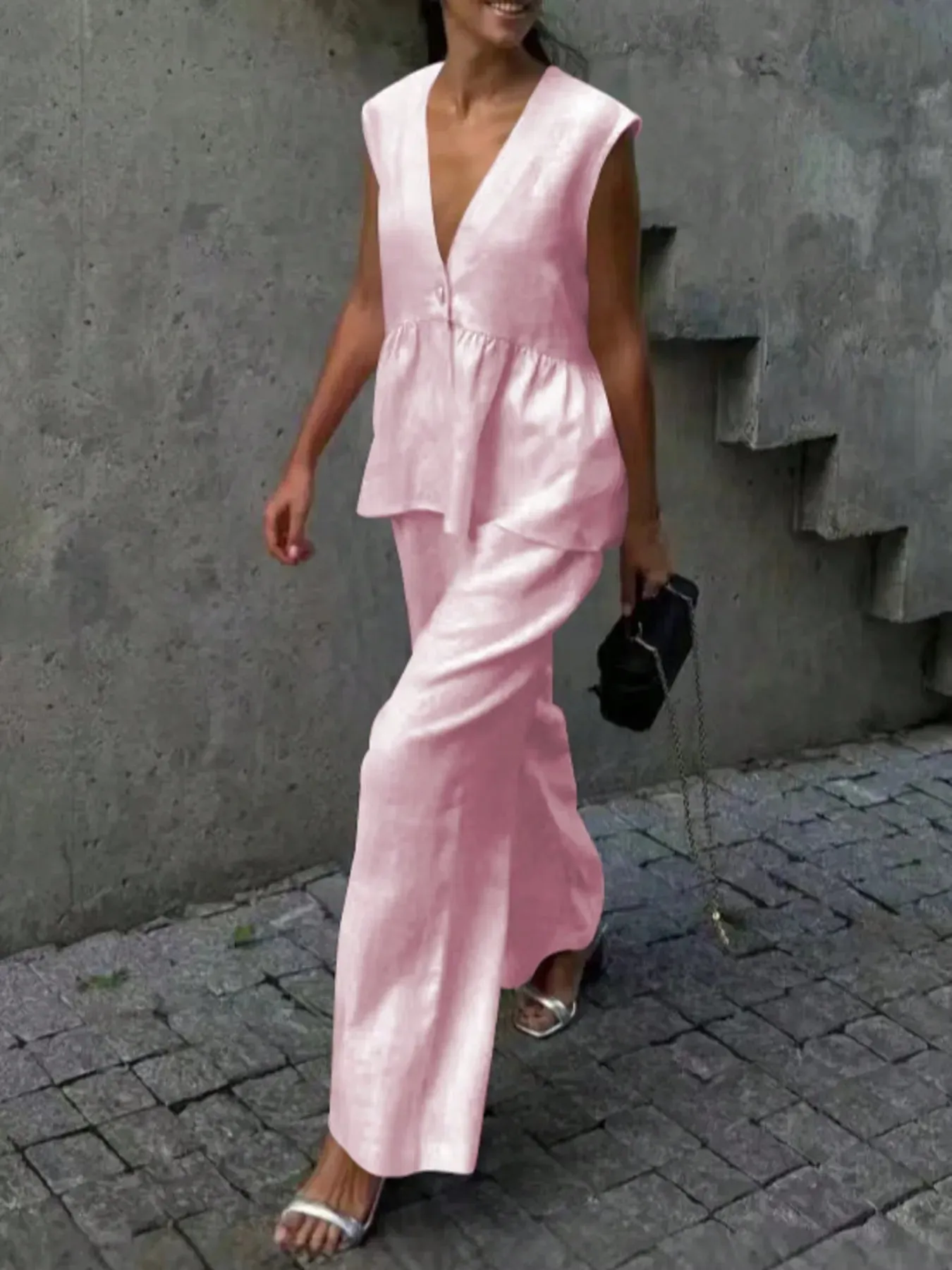 Button Down Peplum Vest and Pants Set sold by Charming Charlie product image thumbnail 5