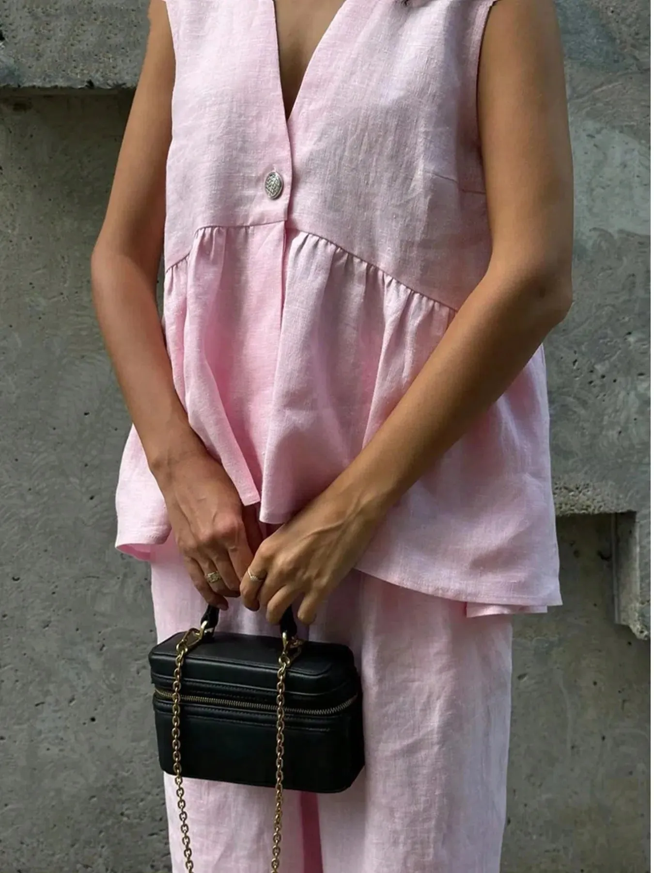 Button Down Peplum Vest and Pants Set sold by Charming Charlie product image thumbnail 3