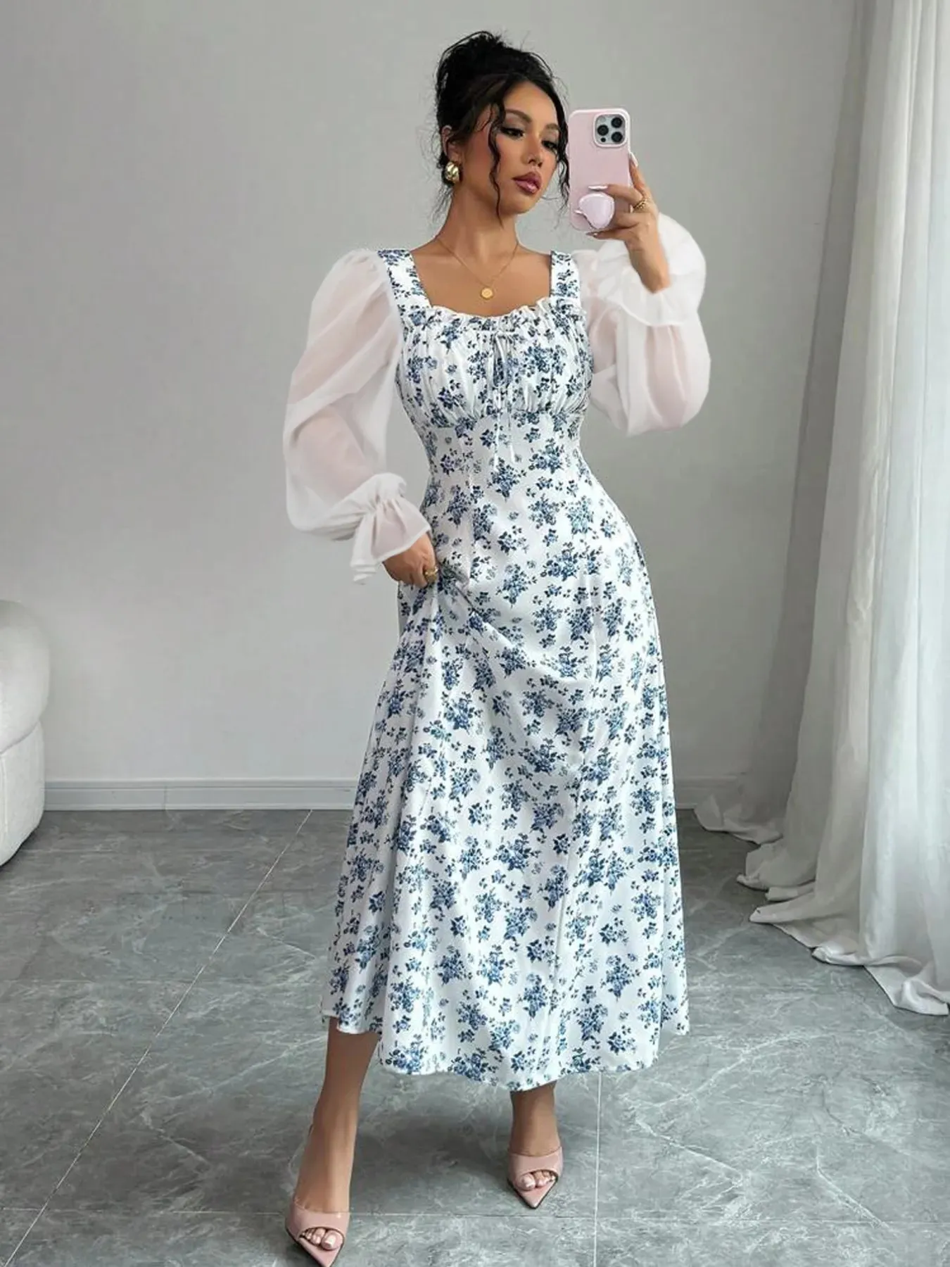 Floral Print Flounce Sleeve Maxi Dress sold by Charming Charlie product image thumbnail 5