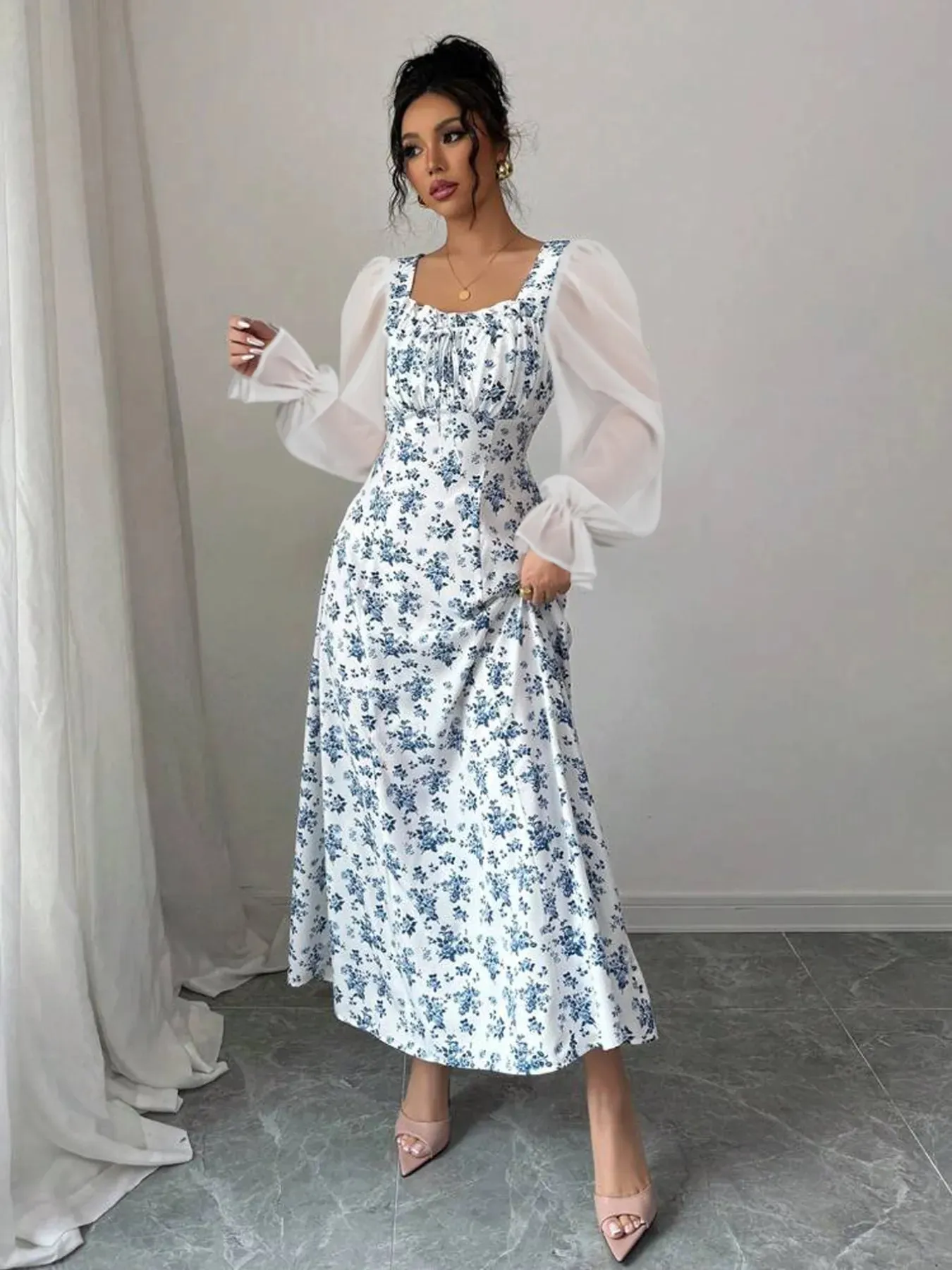 Floral Print Flounce Sleeve Maxi Dress sold by Charming Charlie