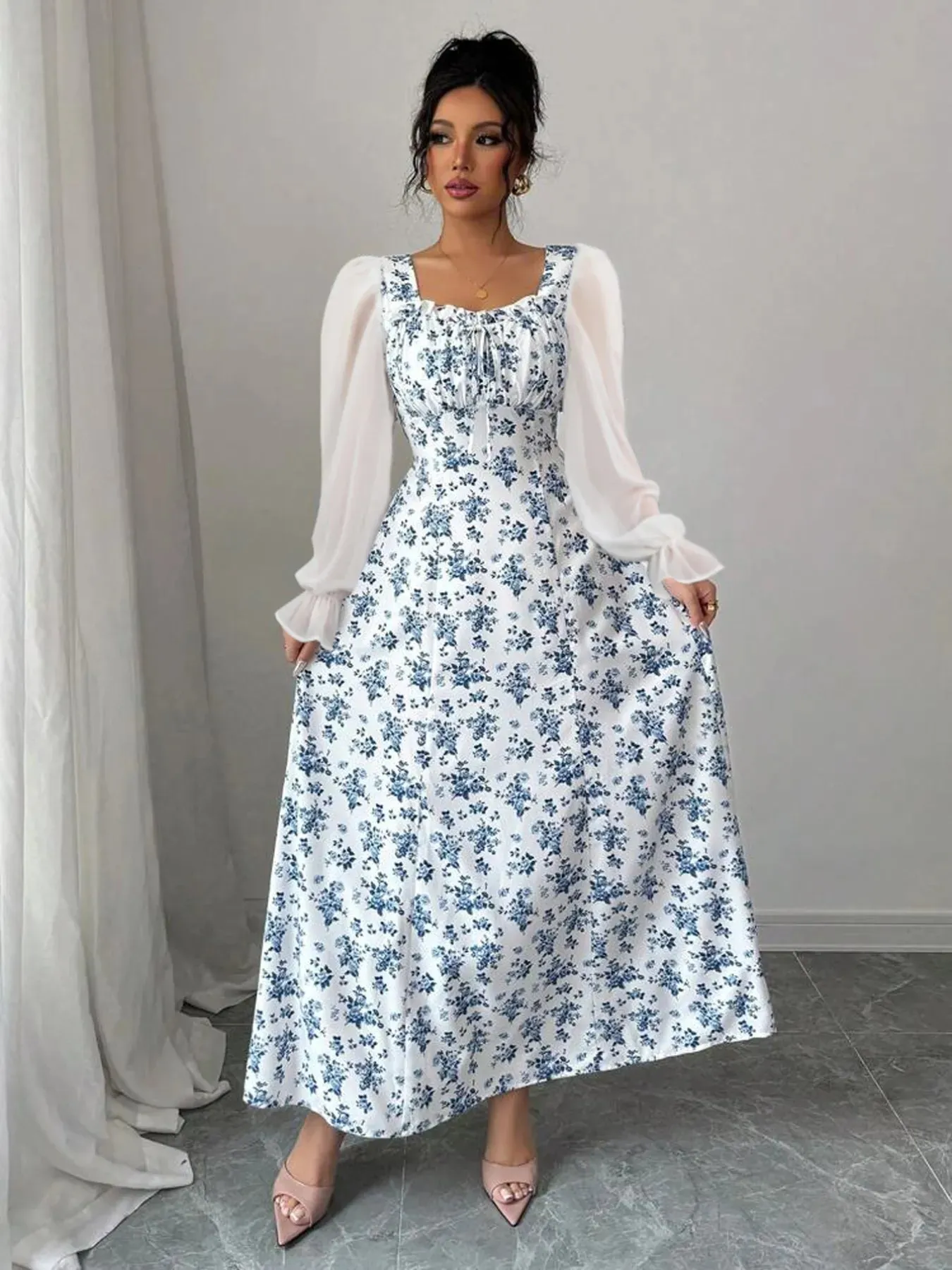 Floral Print Flounce Sleeve Maxi Dress sold by Charming Charlie product image thumbnail 3