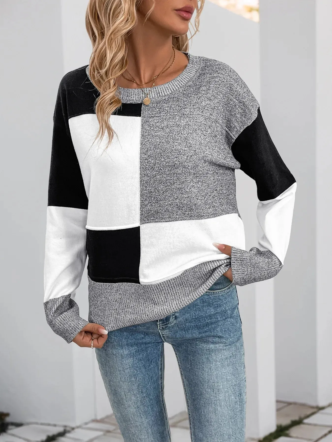 Color Block Knit Long Sleeve Sweater sold by Charming Charlie product image thumbnail 3