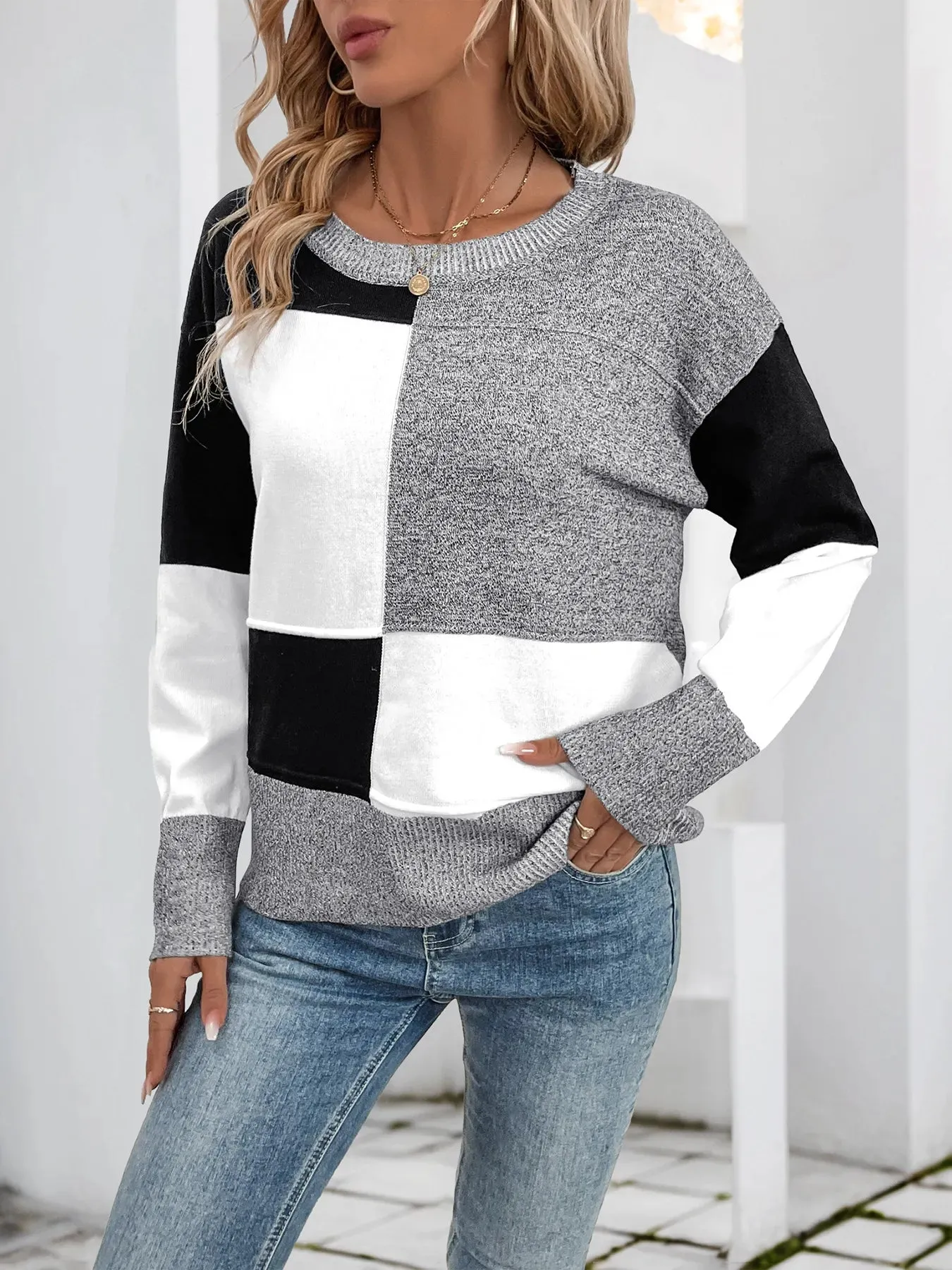 Color Block Knit Long Sleeve Sweater sold by Charming Charlie product image thumbnail 2