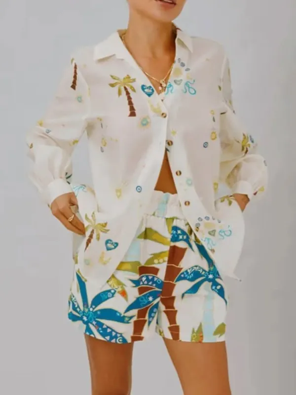 Printed Button Up Shirt and Shorts Set sold by Charming Charlie