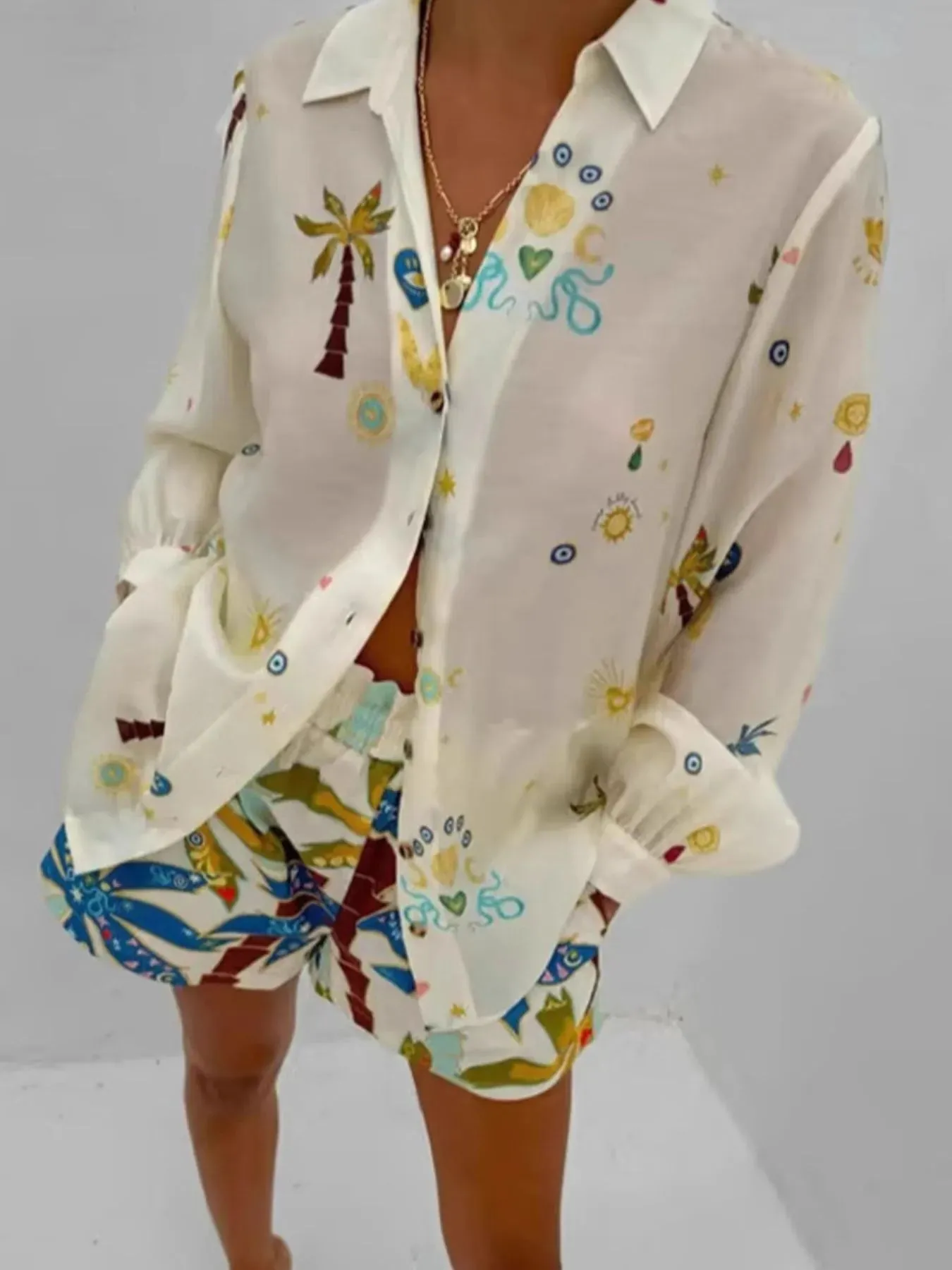 Printed Button Up Shirt and Shorts Set sold by Charming Charlie product image thumbnail 4