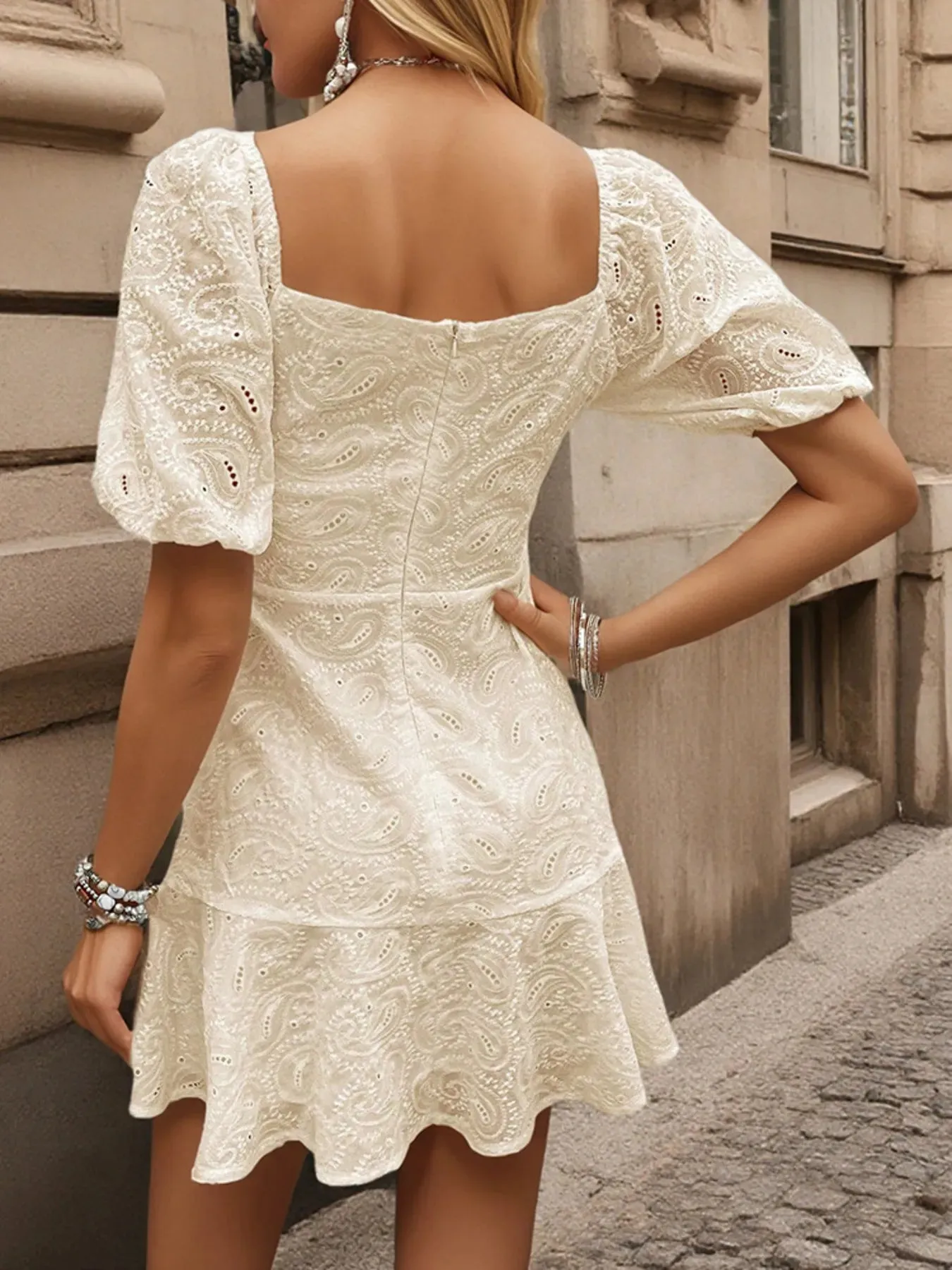 Eyelet Puff Sleeve Mini Dress sold by Charming Charlie product image thumbnail 4