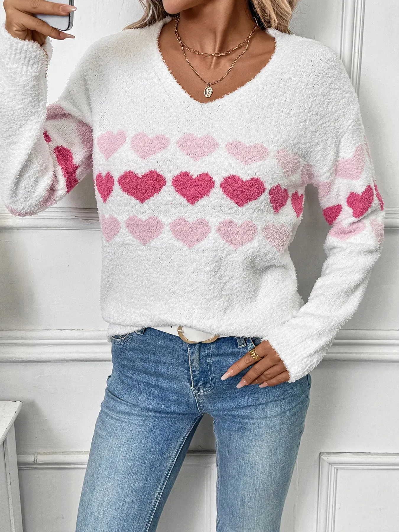 Heart Pattern V-Neck Sweater sold by Charming Charlie product image thumbnail 3