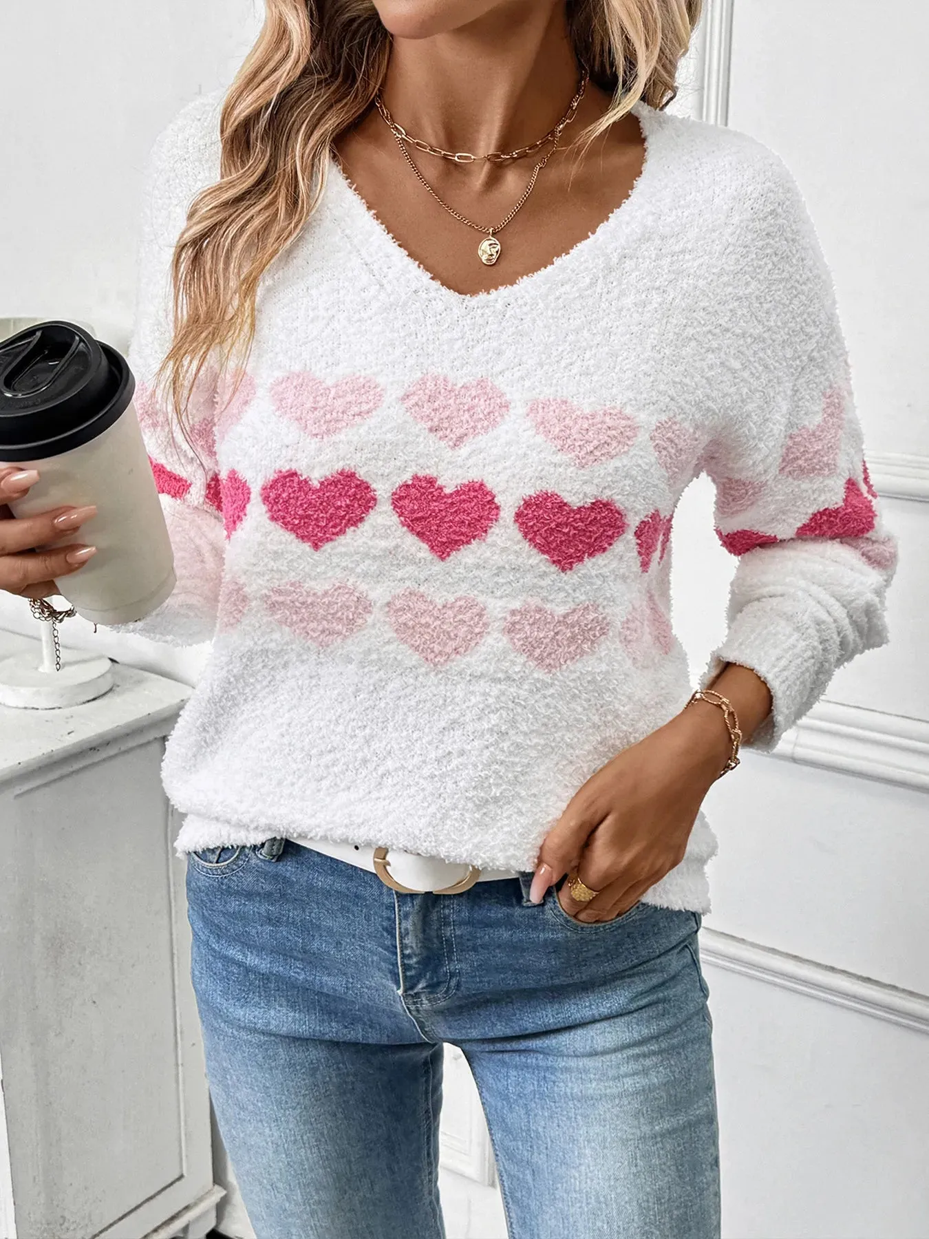 Heart Pattern V-Neck Sweater sold by Charming Charlie