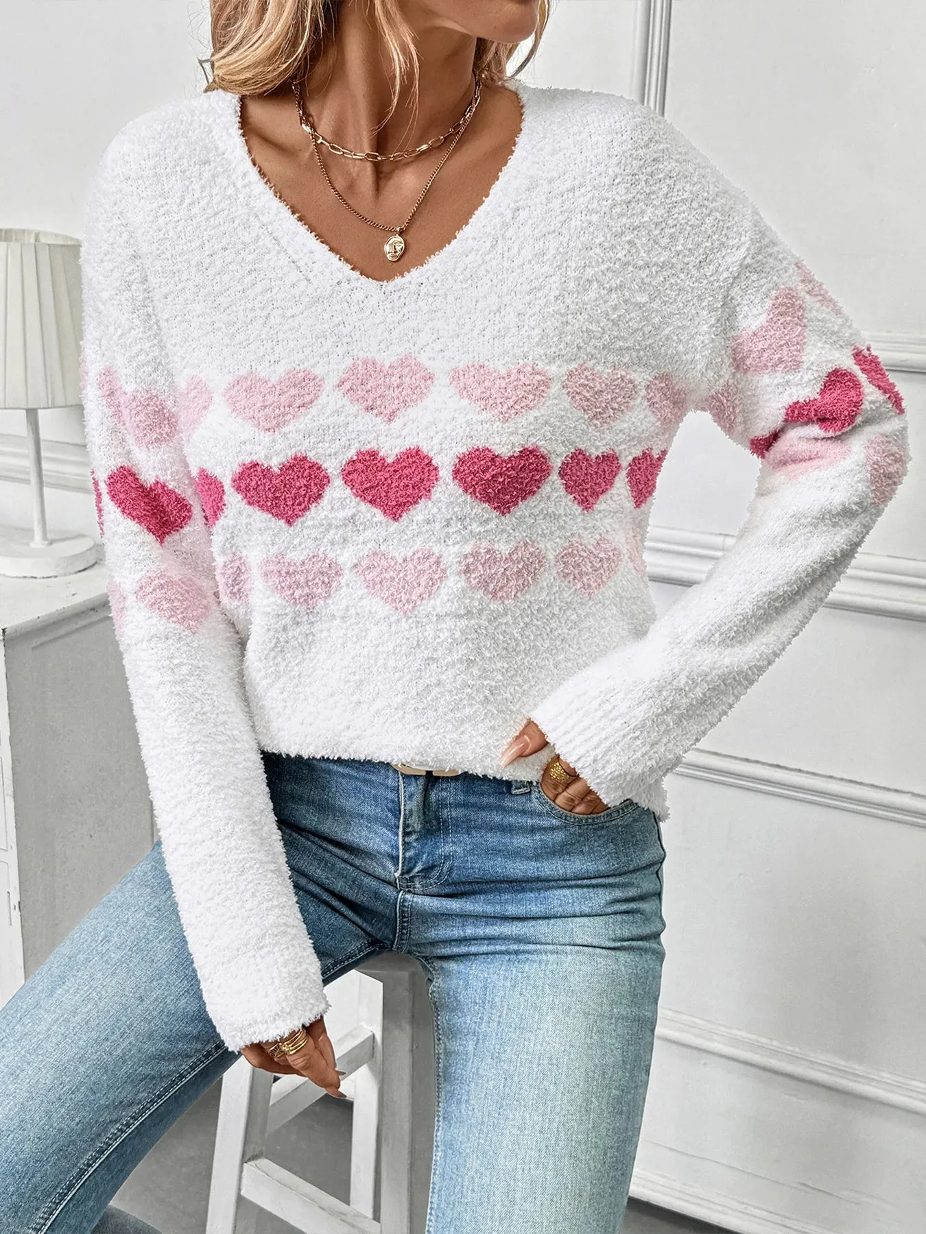 Heart Pattern V-Neck Sweater sold by Charming Charlie product image thumbnail 4