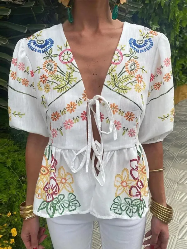 Embroidered Floral Puff Sleeve Blouse sold by Charming Charlie