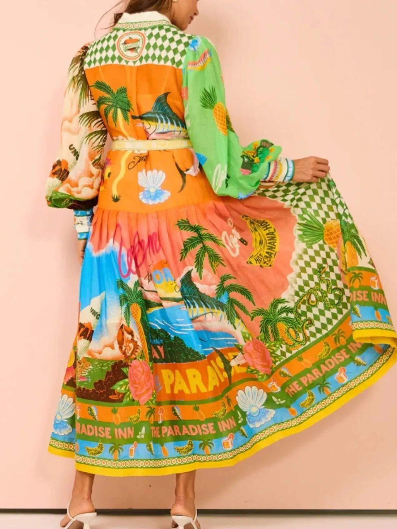 Printed Lantern Sleeve Midi Shirt Dress sold by Charming Charlie product image thumbnail 4
