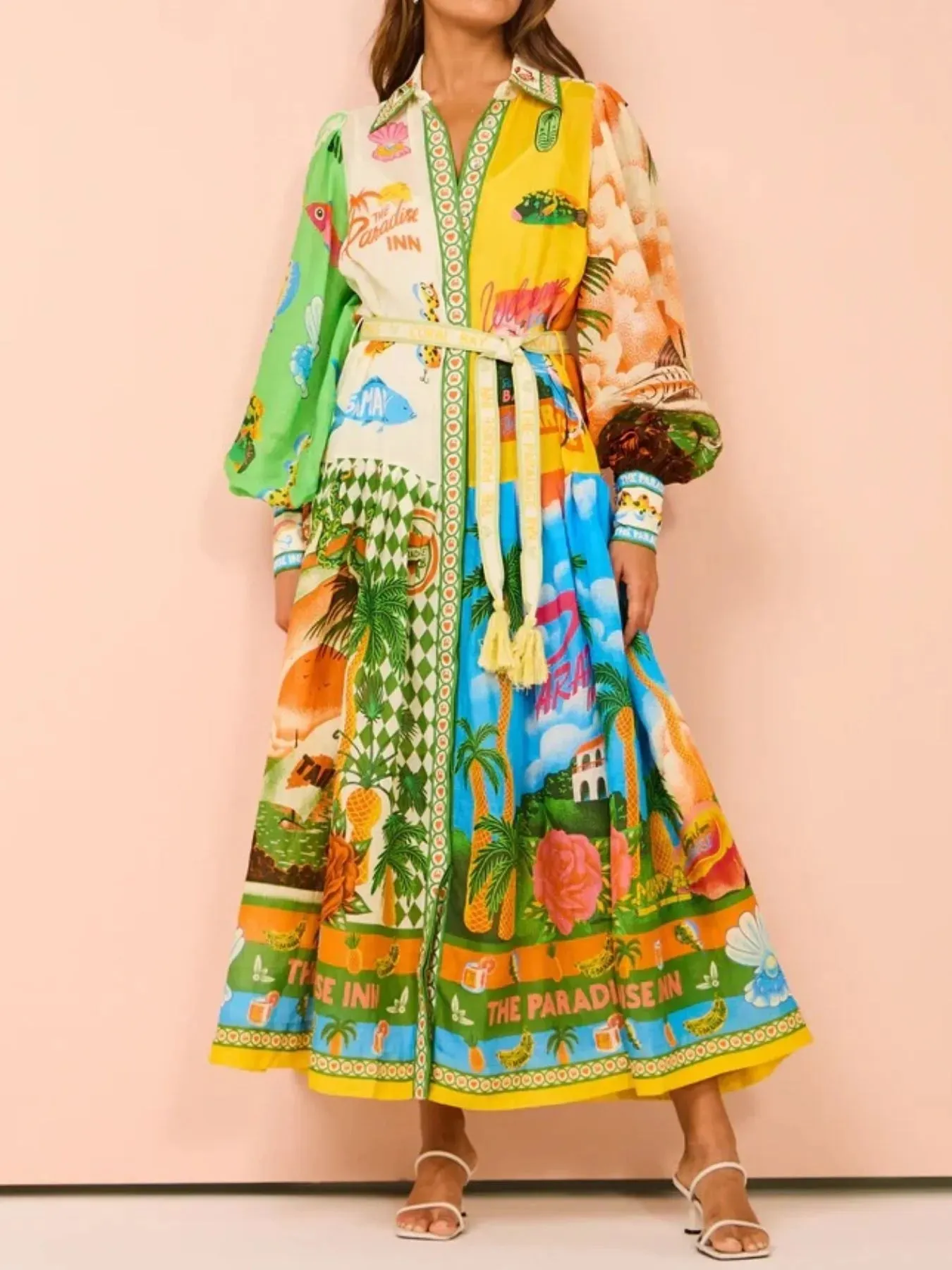 Printed Lantern Sleeve Midi Shirt Dress sold by Charming Charlie product image thumbnail 2