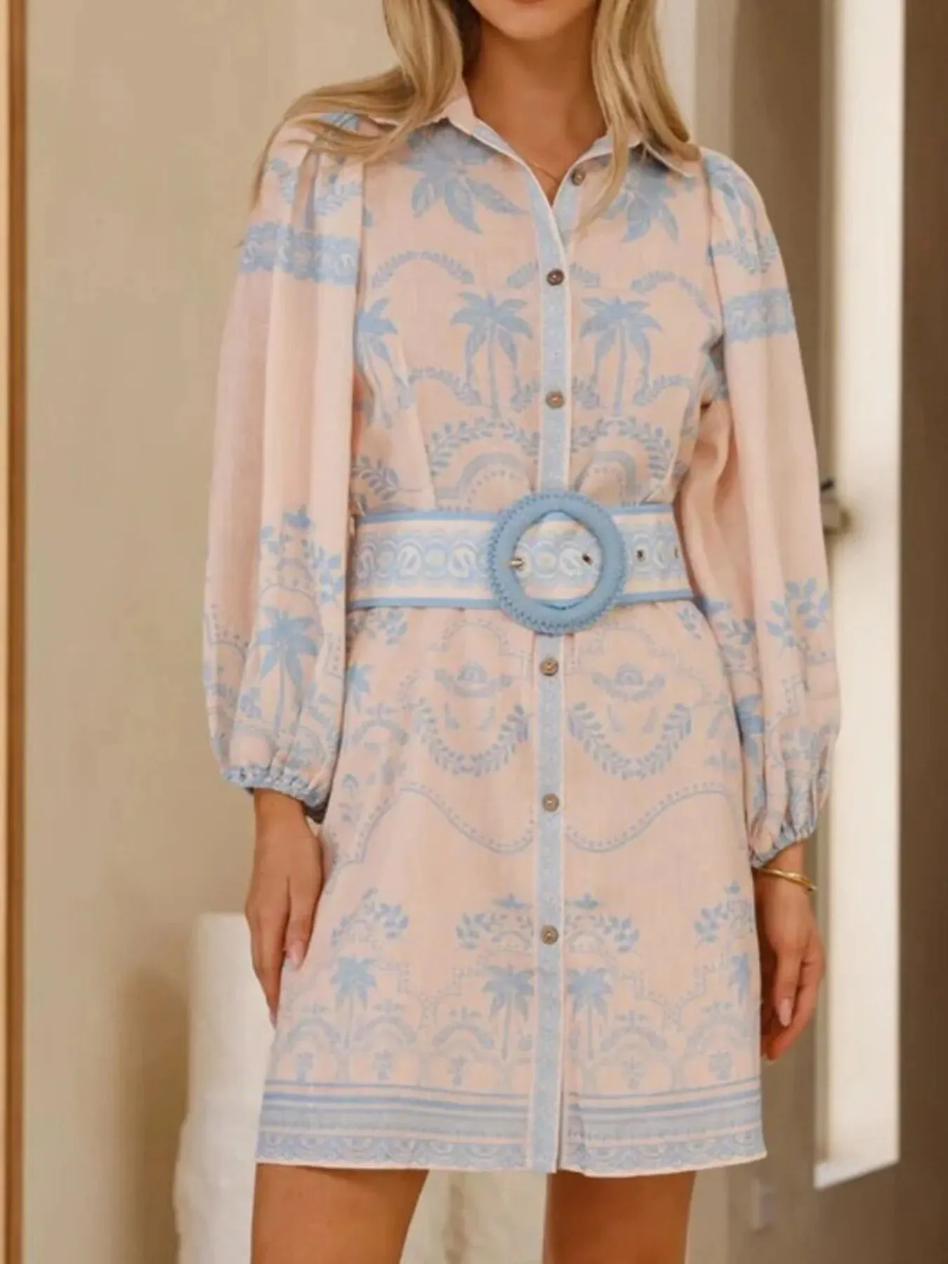 Printed Button Down Shirt Dress with Belt sold by Charming Charlie product image thumbnail 2