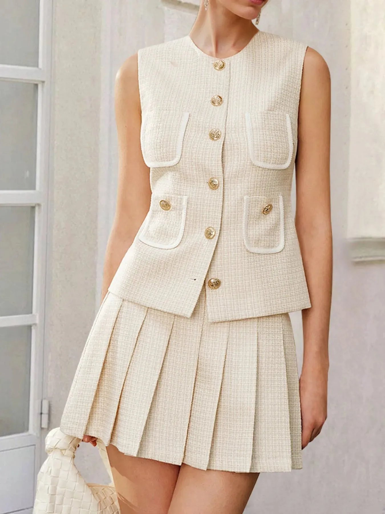 Tweed Button-Front Vest and Pleated Skirt Set sold by Charming Charlie product image thumbnail 3