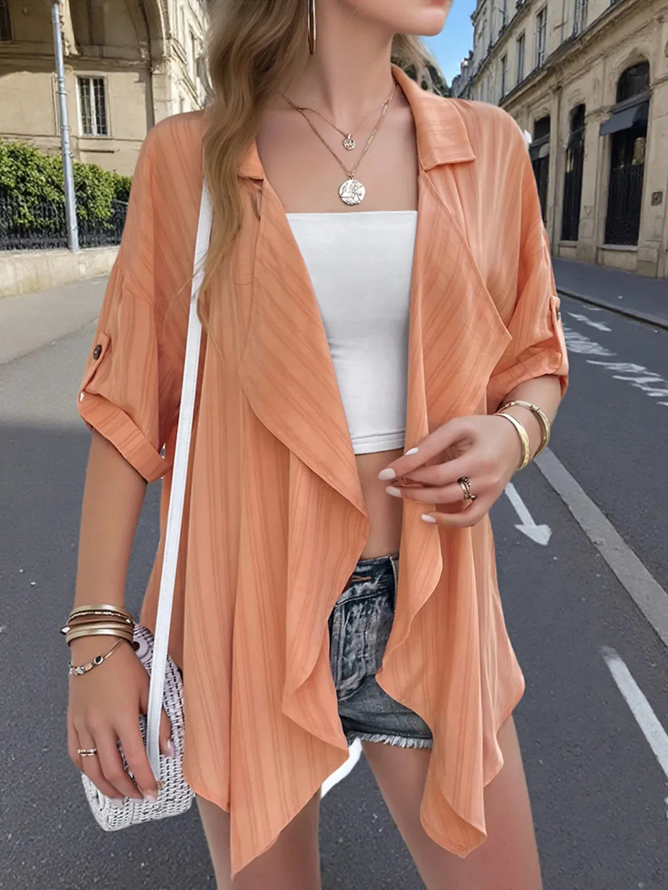 Open Front Half Sleeve Cardigan sold by Charming Charlie product image thumbnail 2