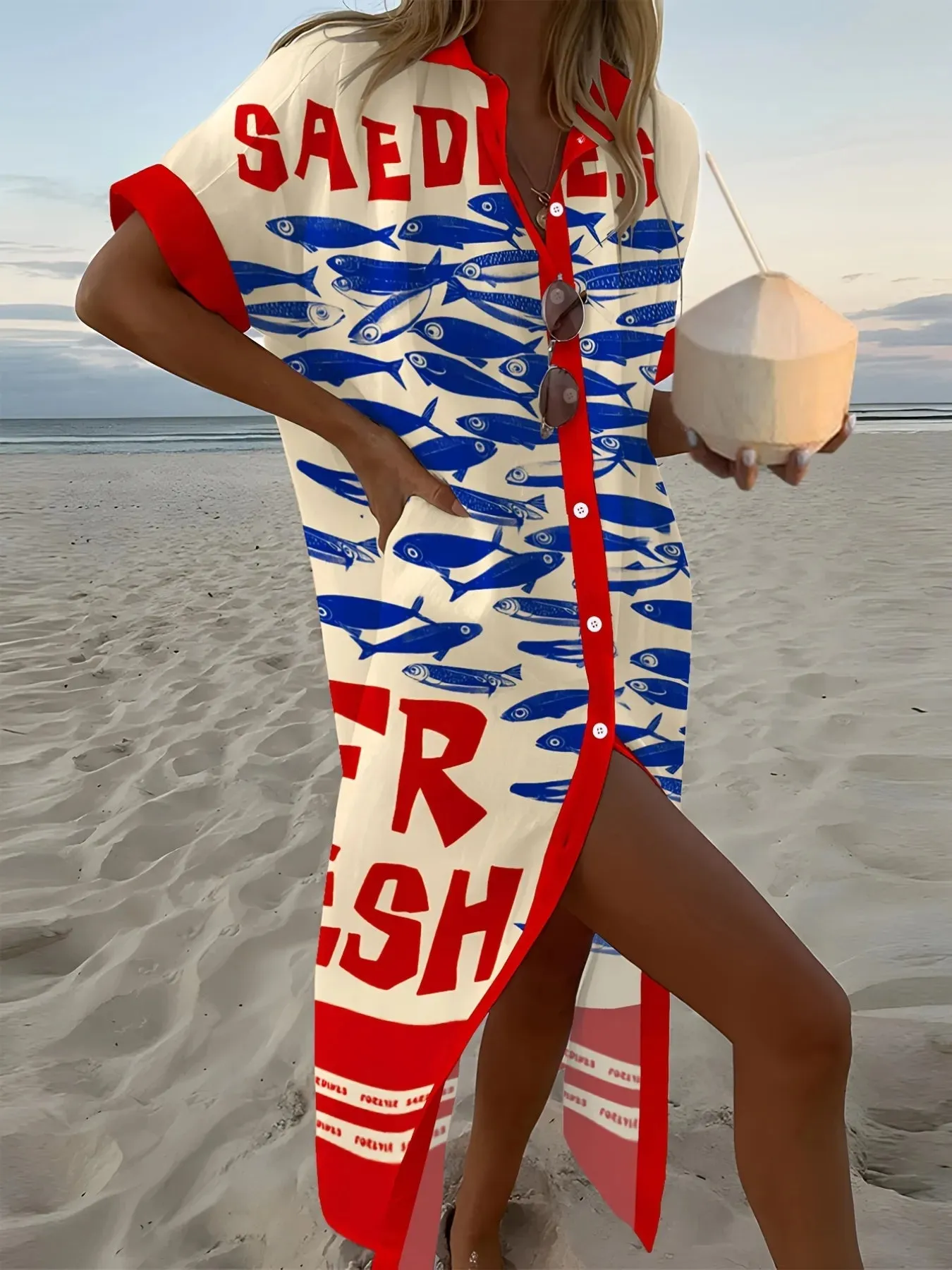 Printed Button Down Shirt Dress sold by Charming Charlie