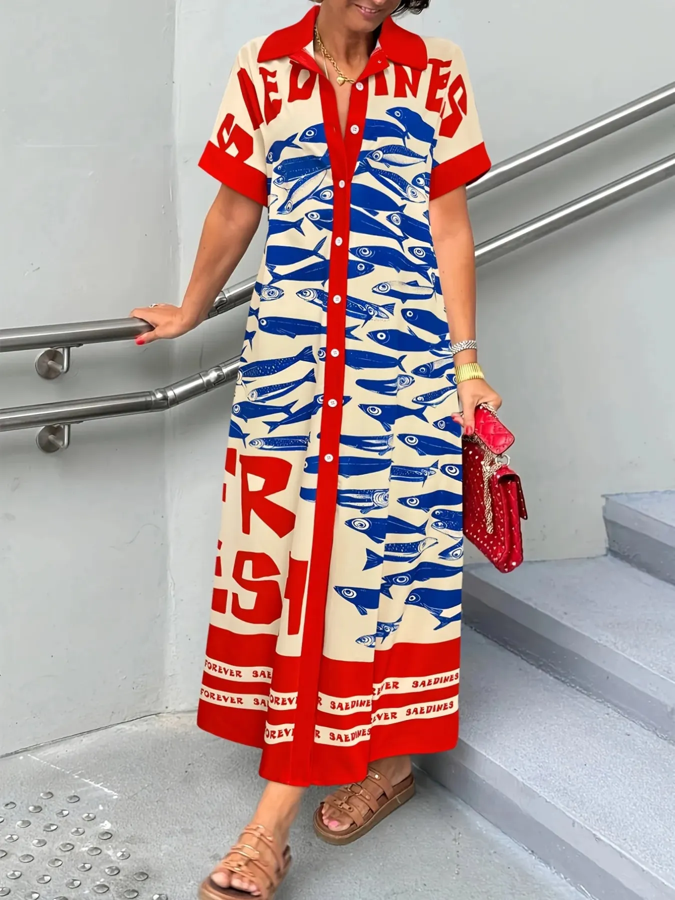 Printed Button Down Shirt Dress sold by Charming Charlie product image thumbnail 3