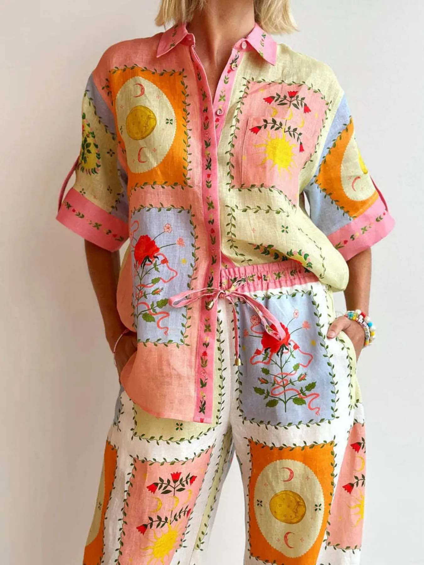 Printed Button Up Shirt and Pants Set sold by Charming Charlie product image thumbnail 2