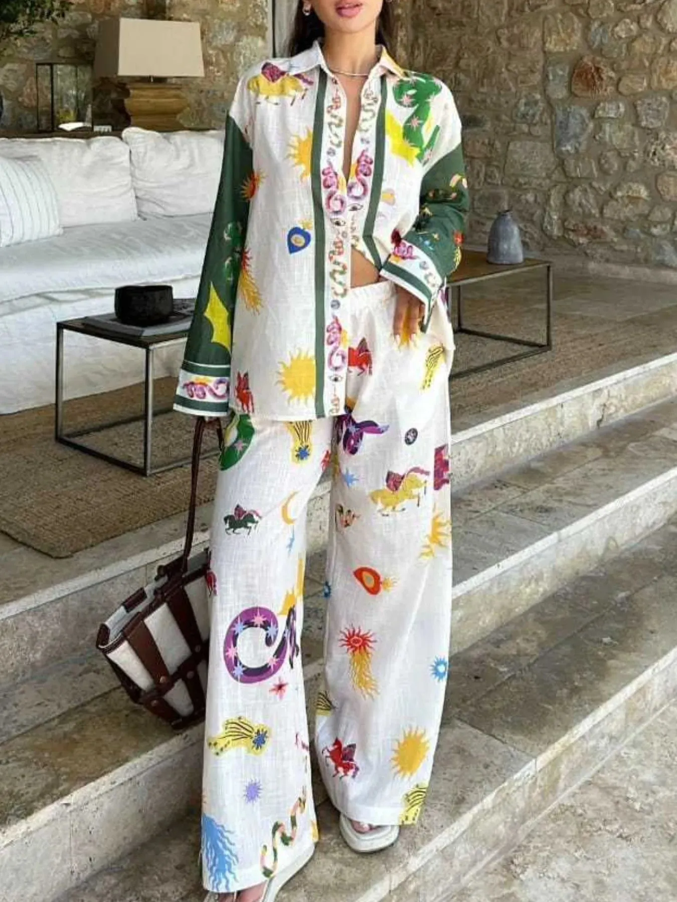 Printed Button Down Shirt and Pants Set sold by Charming Charlie product image thumbnail 2