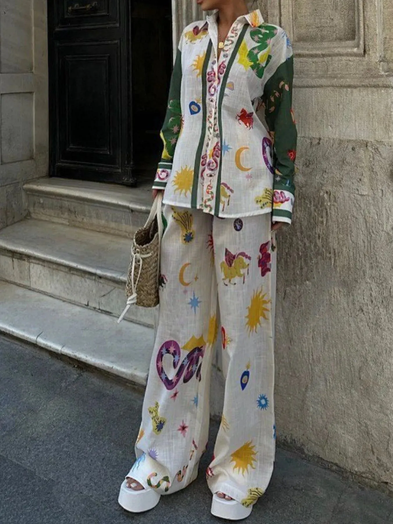 Printed Button Down Shirt and Pants Set sold by Charming Charlie product image thumbnail 4