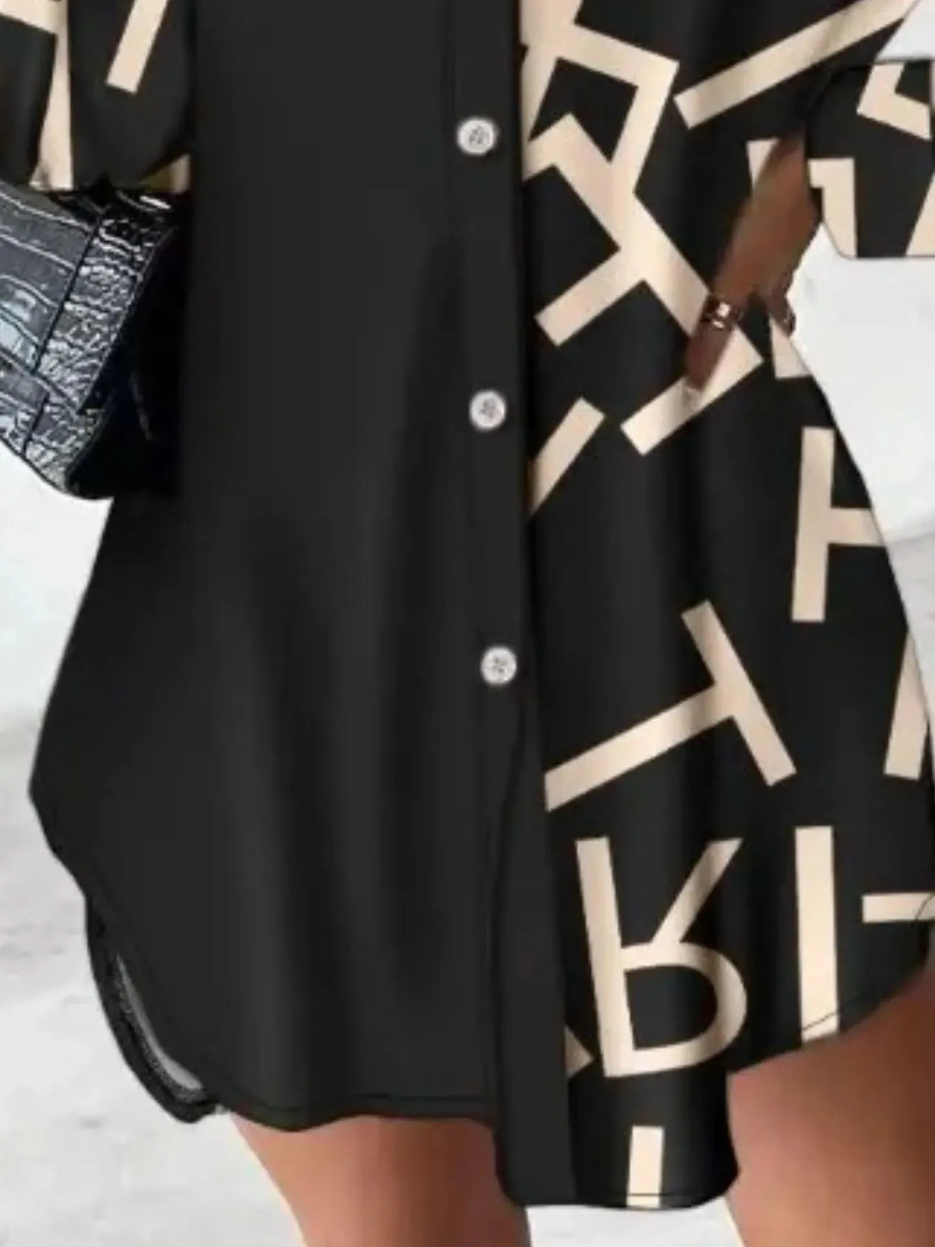 Printed Button Up Long Sleeve Shirt Dress sold by Charming Charlie product image thumbnail 3