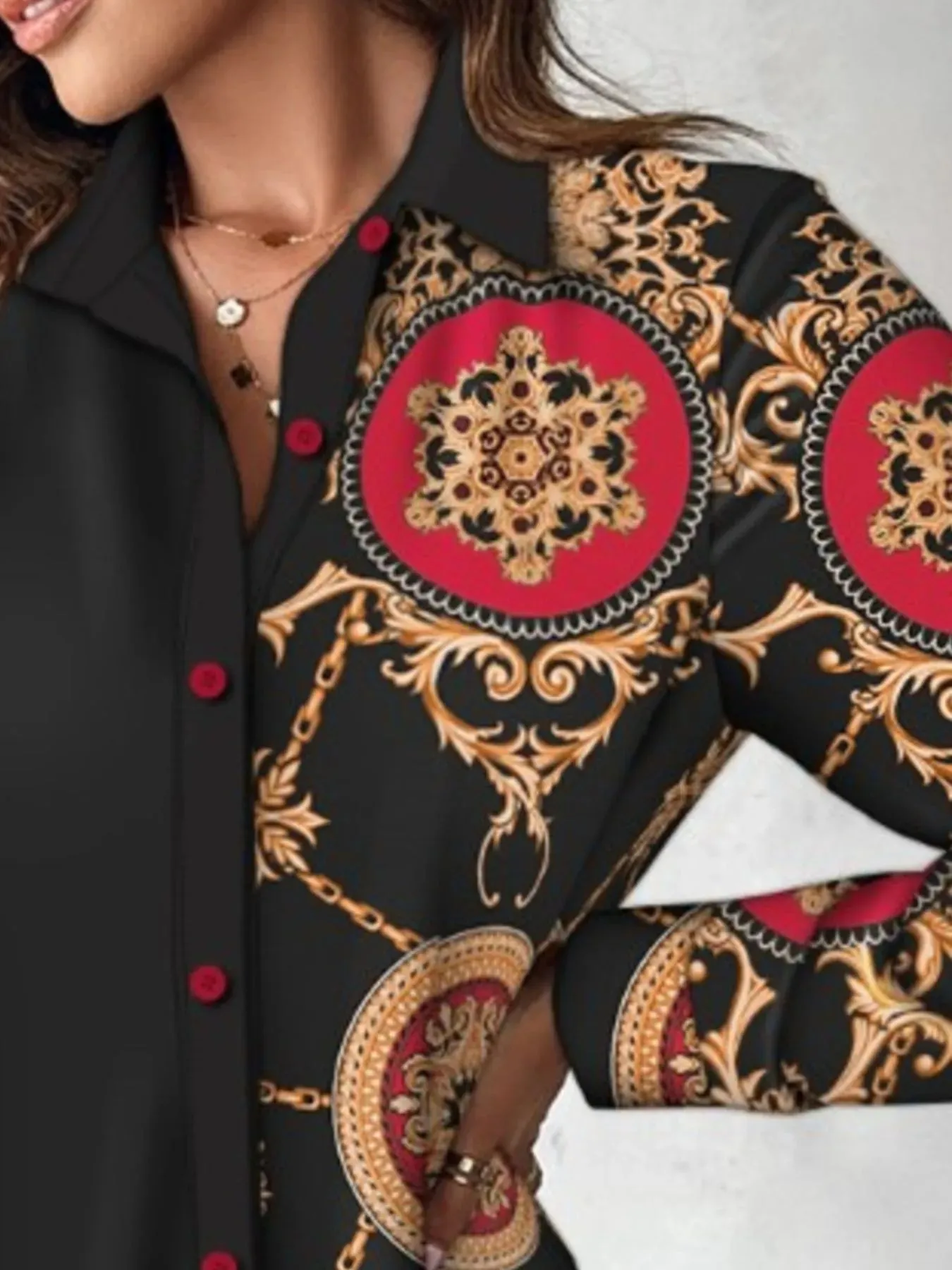 Printed Button Up Long Sleeve Shirt Dress sold by Charming Charlie product image thumbnail 5