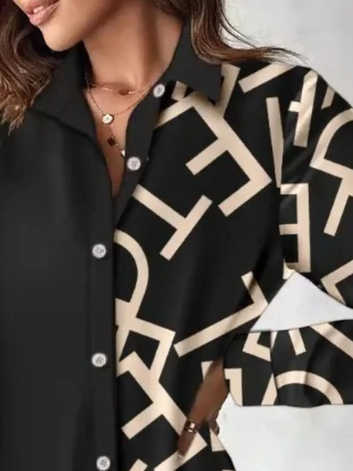 Printed Button Up Long Sleeve Shirt Dress sold by Charming Charlie product image thumbnail 2