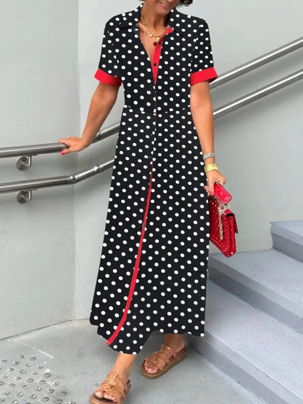 Polka Dot Short Sleeve Maxi Shirt Dress sold by Charming Charlie