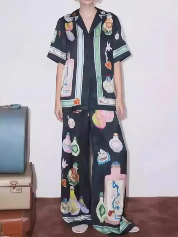 Printed Half Sleeve Shirt and Pants Set sold by Charming Charlie