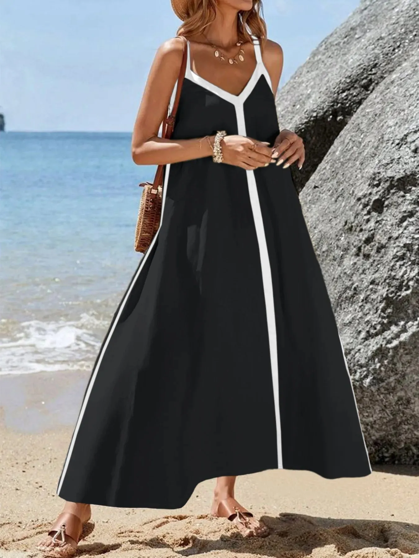 Contrast Trim V-Neck Maxi Dress sold by Charming Charlie product image thumbnail 5