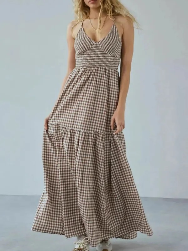 Crisscross Back Plaid Maxi Cami Dress sold by Charming Charlie