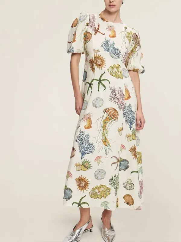Printed Round Neck Puff Sleeve Dress sold by Charming Charlie