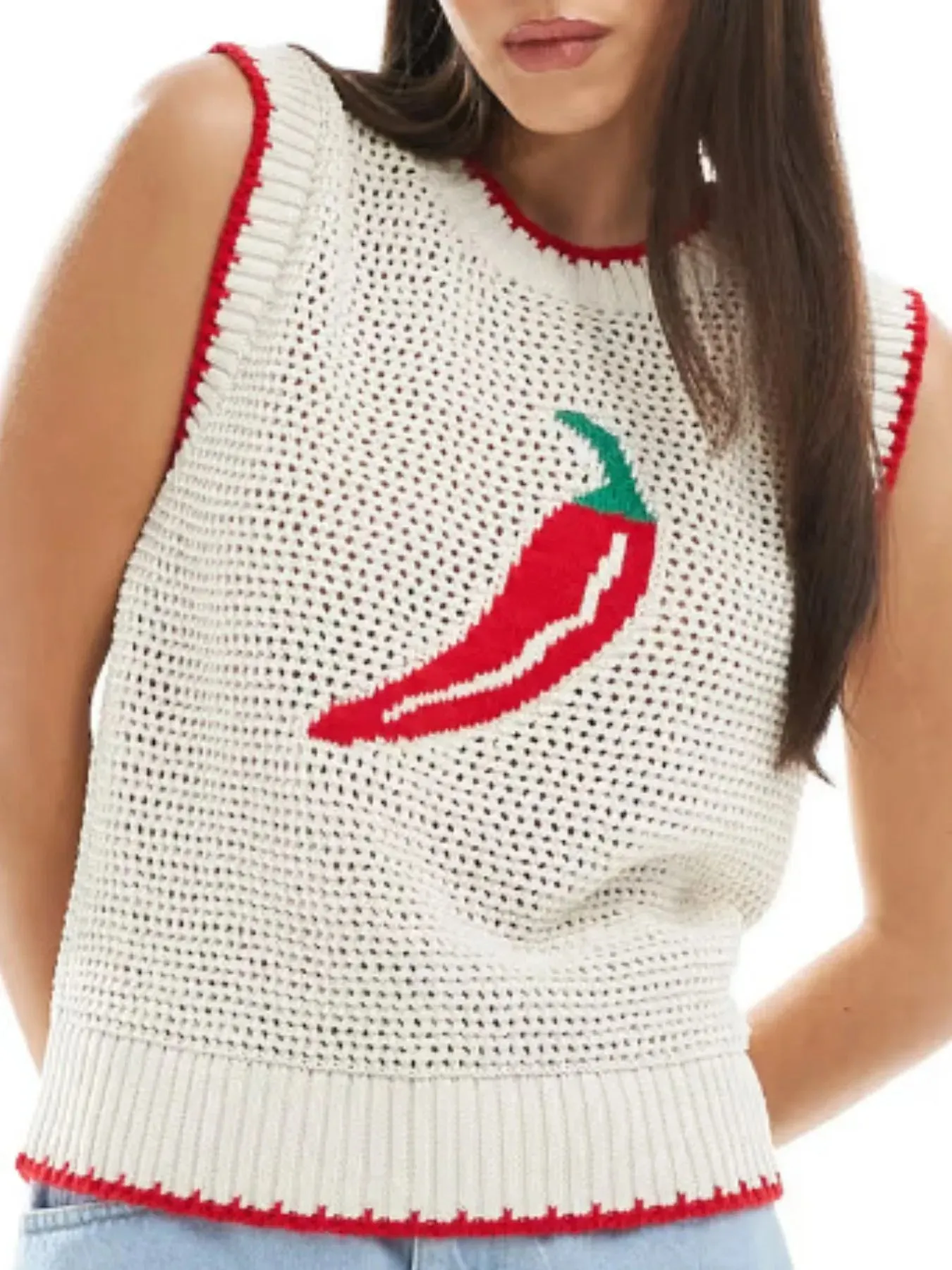 Chili Pepper Crochet Knit Tank Top sold by Charming Charlie product image thumbnail 3