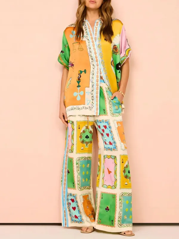 Printed Button Down Shirt and Pants Set sold by Charming Charlie