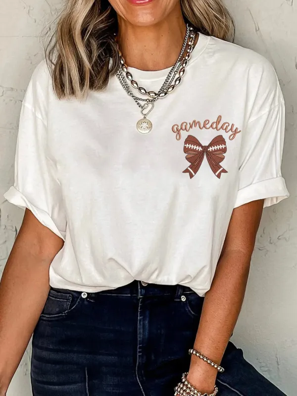 Game Day Bowknot Embroidered Casual Tee sold by Charming Charlie