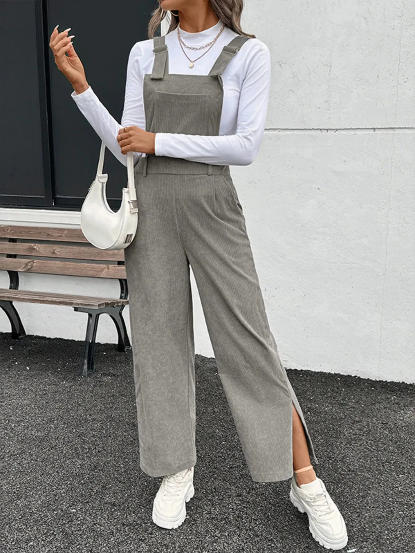 Slit Wide Leg Overalls with Pockets sold by Charming Charlie product image thumbnail 3