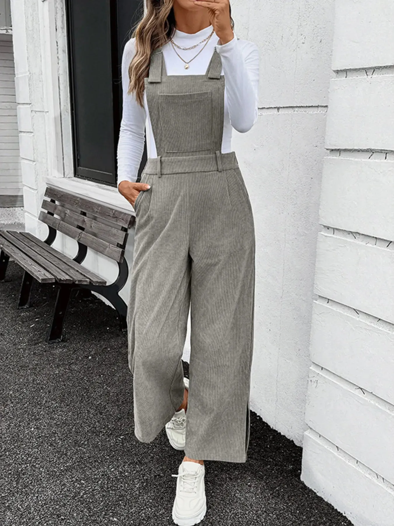 Slit Wide Leg Overalls with Pockets sold by Charming Charlie product image thumbnail 5