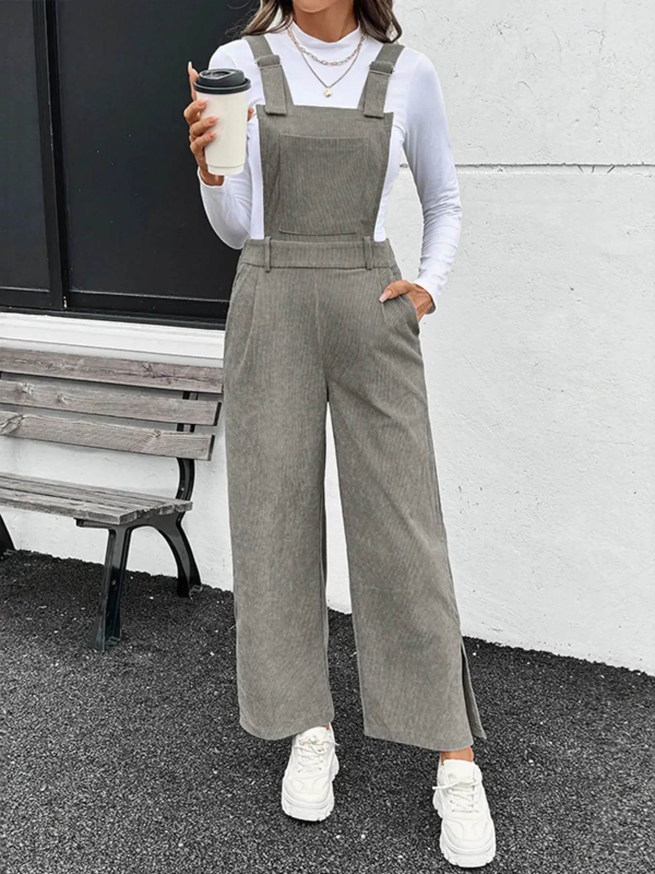 Slit Wide Leg Overalls with Pockets sold by Charming Charlie product image thumbnail 2