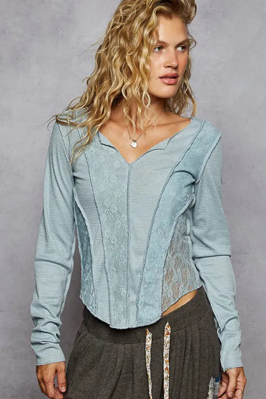 POL Lace Patchwork Long Sleeve T-Shirt sold by Charming Charlie