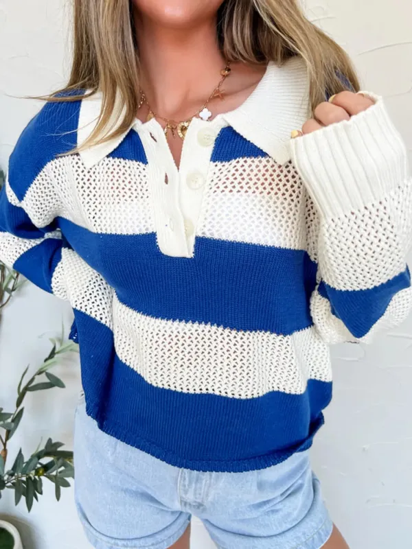 Stripe Colorblock Polo Collar Crochet Knitted Cover Up sold by Charming Charlie