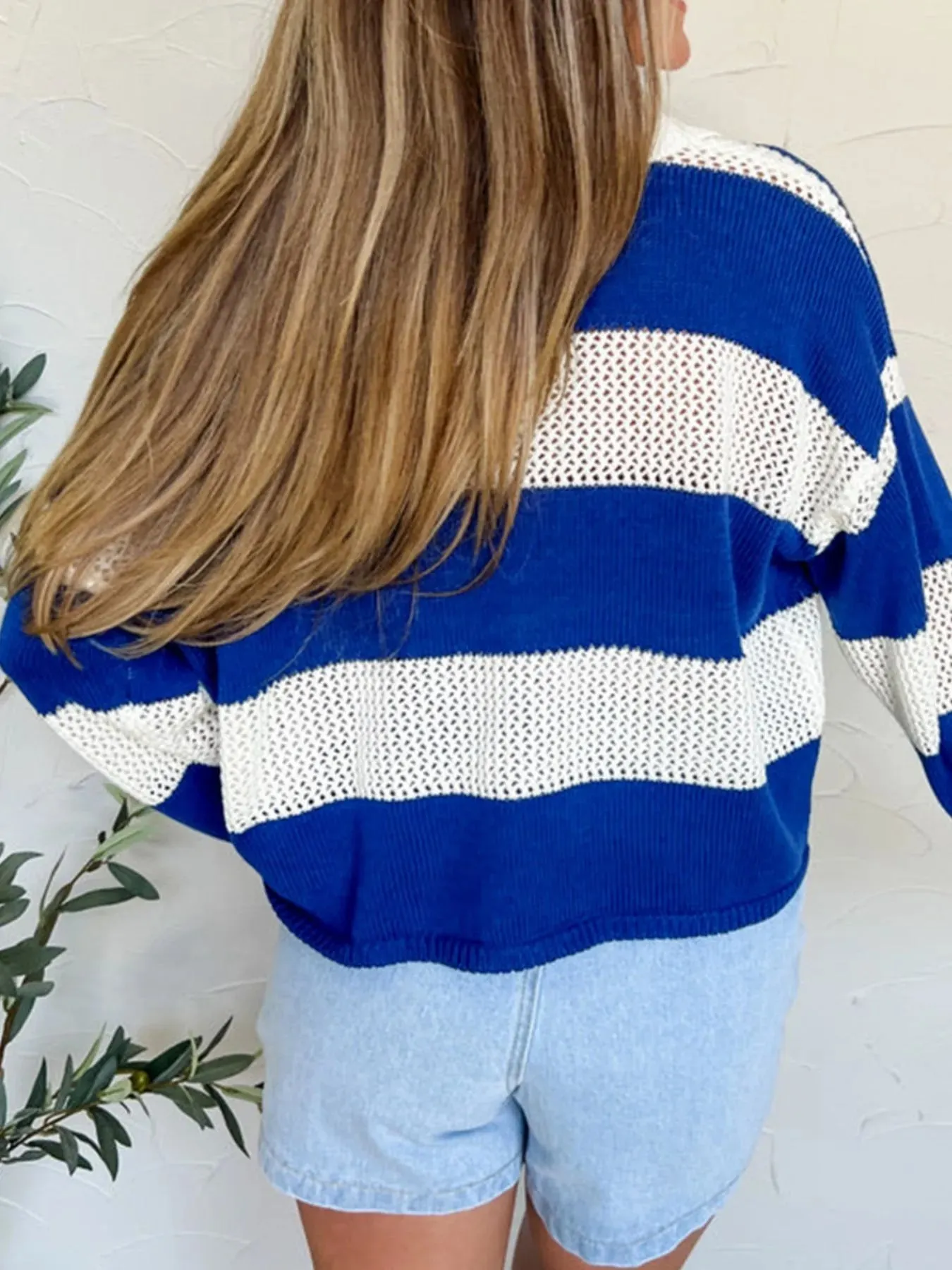 Stripe Colorblock Polo Collar Crochet Knitted Cover Up sold by Charming Charlie product image thumbnail 4
