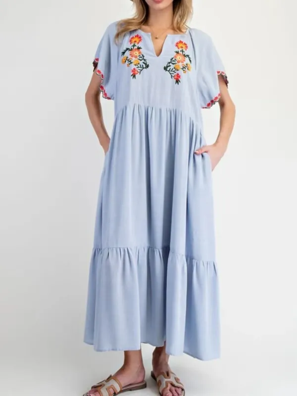 Floral Notched Flutter Sleeve Dress sold by Charming Charlie