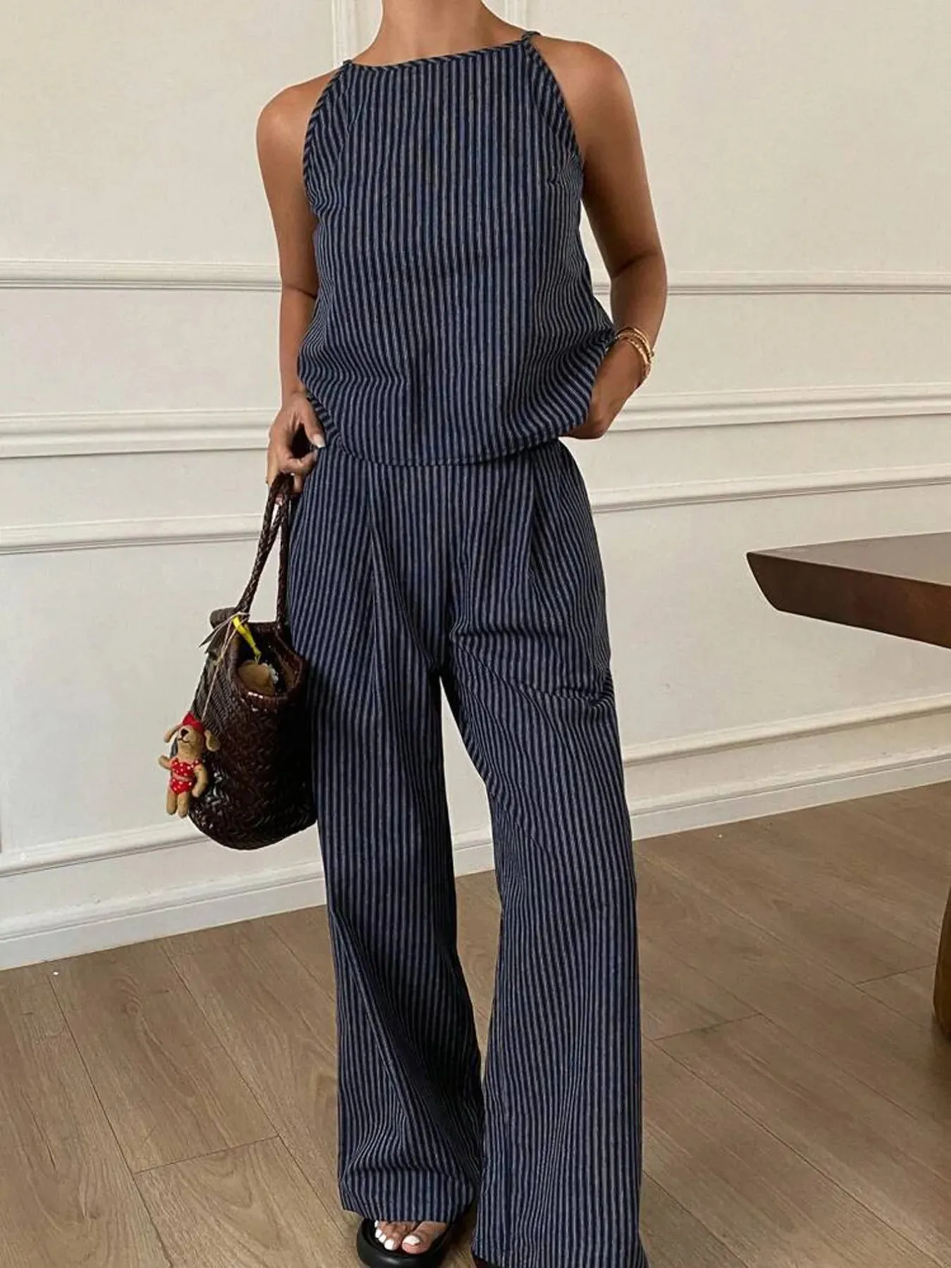 Striped Round Neck Tank and Wide Leg Pants Set sold by Charming Charlie