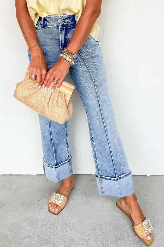 High-Waisted Wide-Leg Cuffed Jeans sold by Charming Charlie