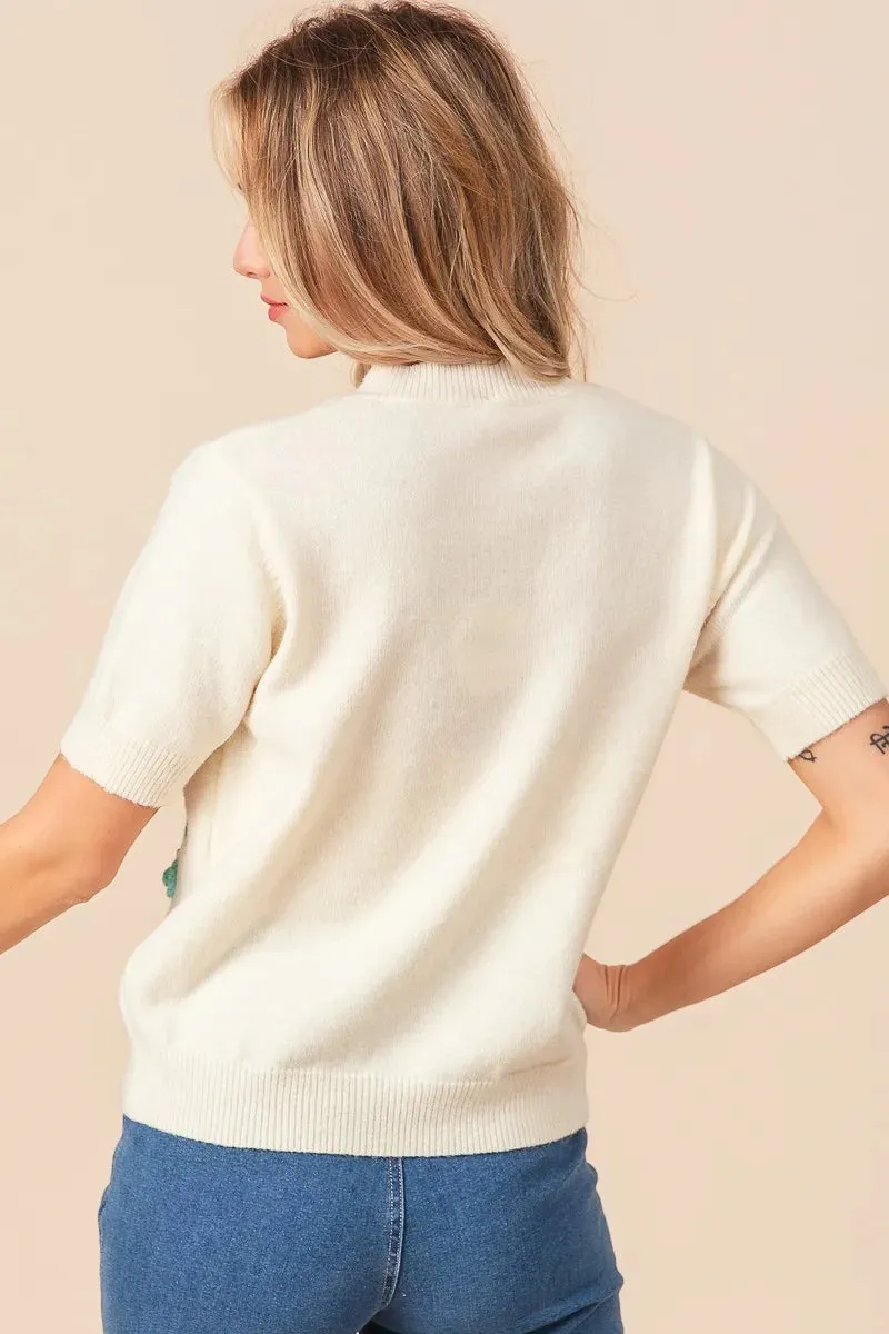 BiBi Crochet Flower Patch Sweater Top sold by Charming Charlie product image thumbnail 5