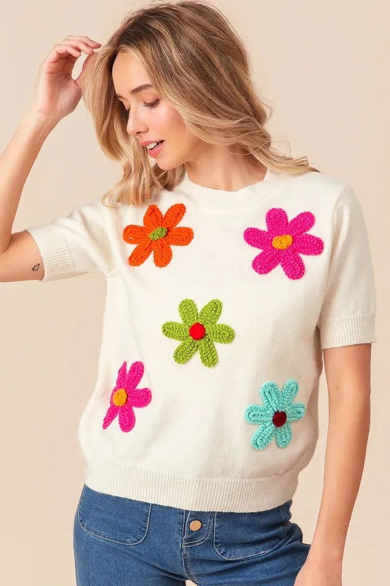 BiBi Crochet Flower Patch Sweater Top sold by Charming Charlie product image thumbnail 3