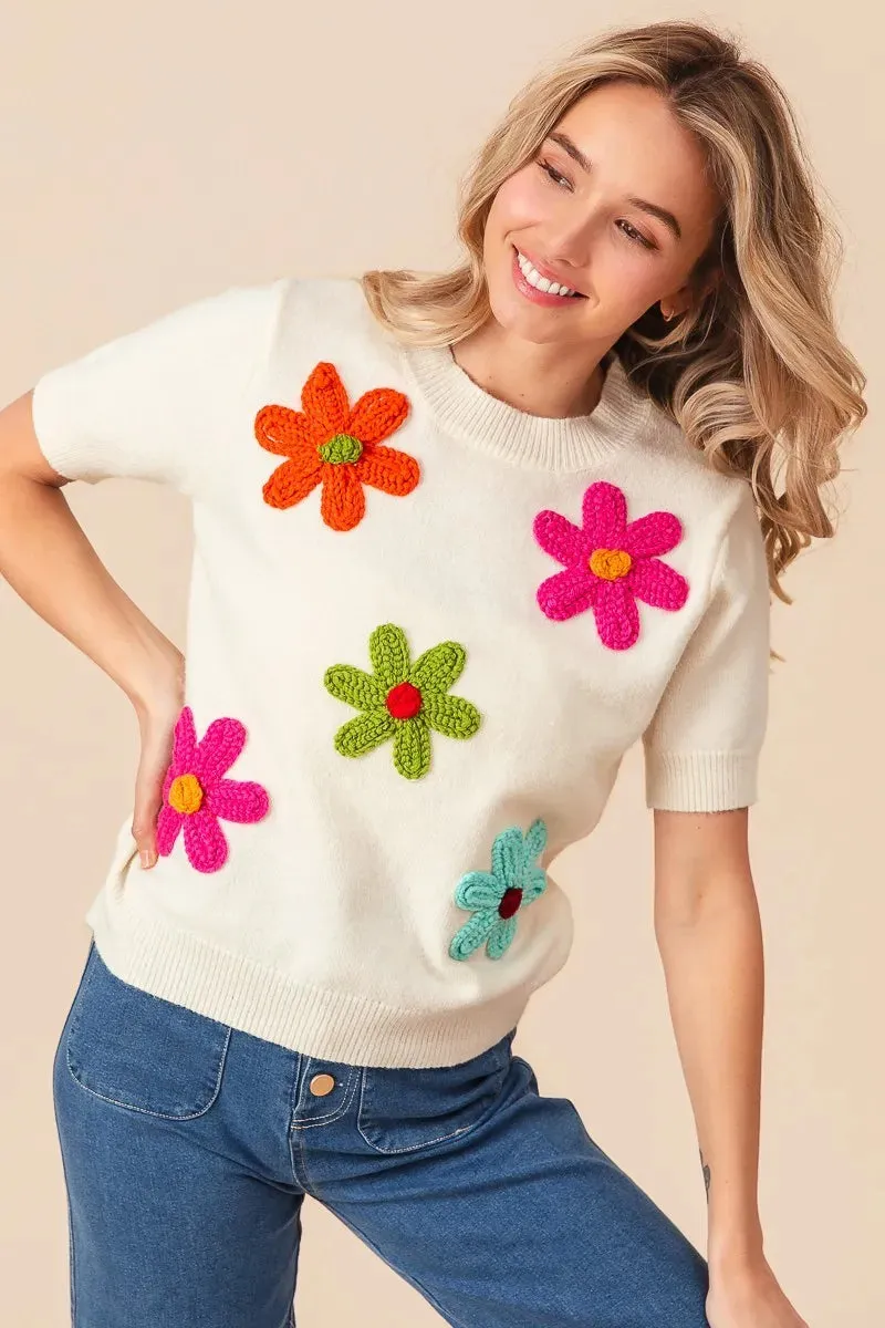 BiBi Crochet Flower Patch Sweater Top sold by Charming Charlie product image thumbnail 4