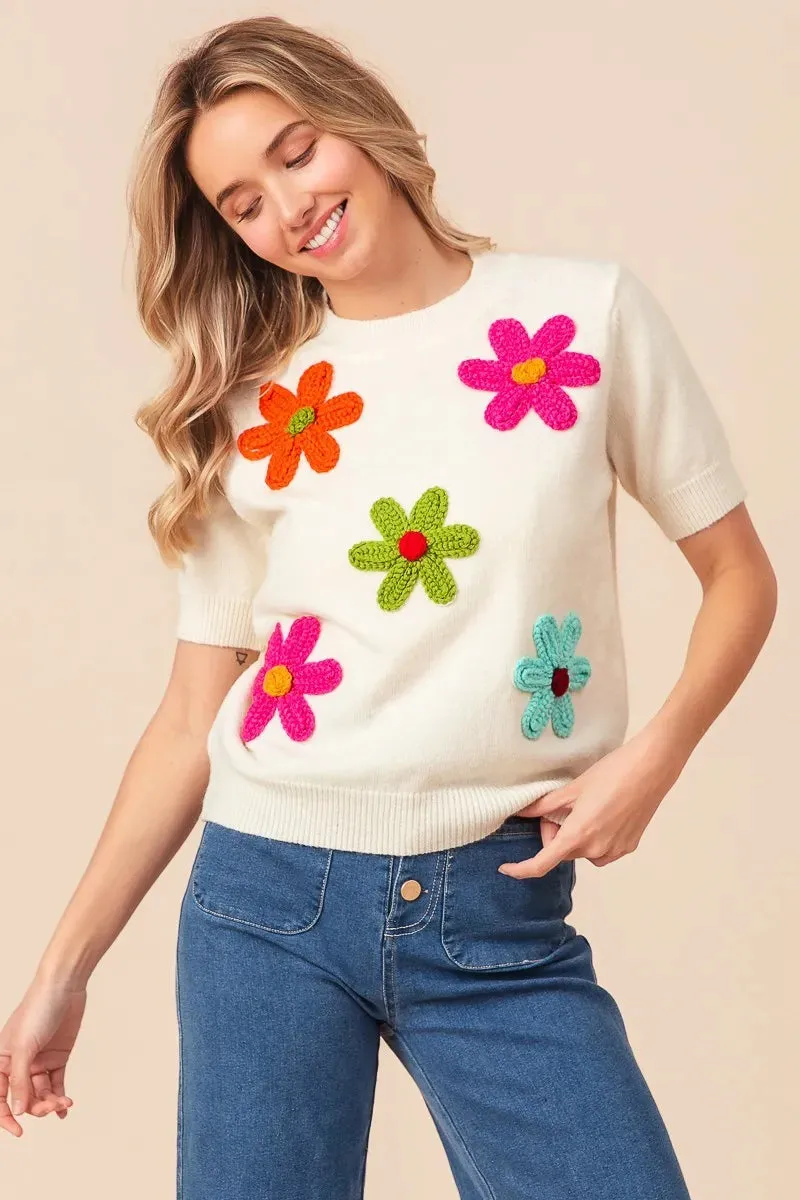 BiBi Crochet Flower Patch Sweater Top sold by Charming Charlie product image thumbnail 2