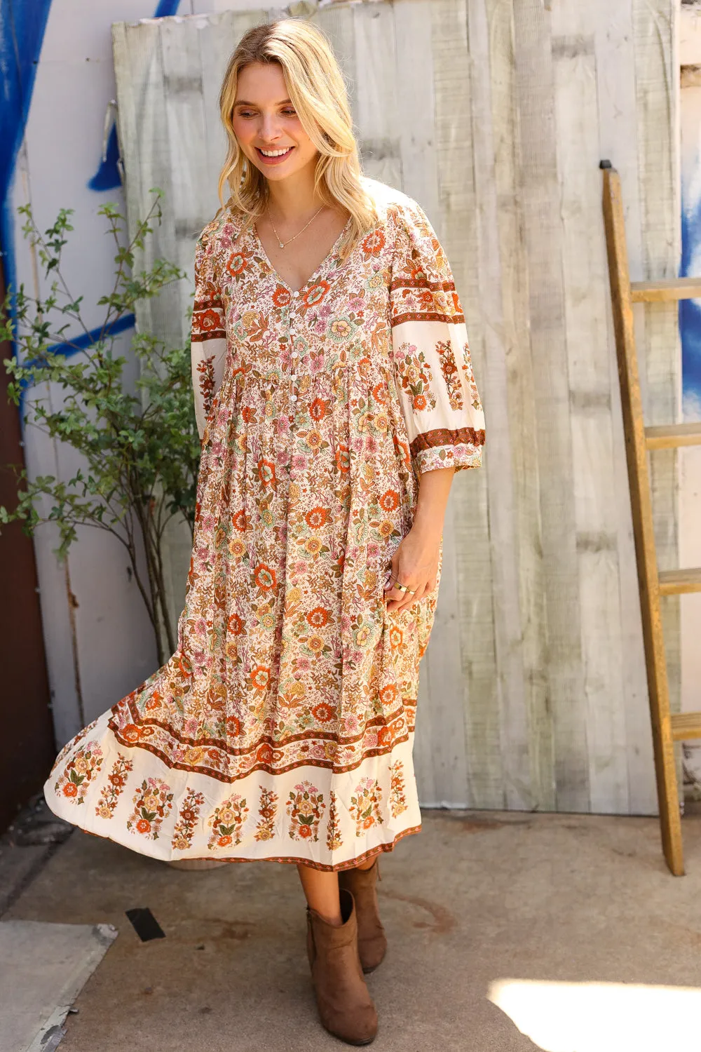 Love Found In Boho Front Button Banded Sleeve Midi Dress sold by Charming Charlie product image thumbnail 5