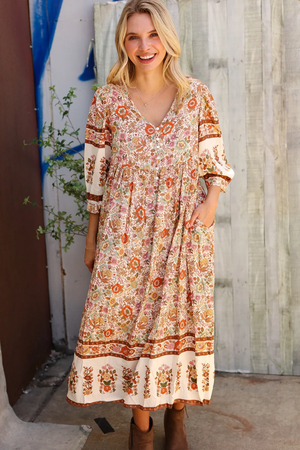 Love Found In Boho Front Button Banded Sleeve Midi Dress sold by Charming Charlie product image thumbnail 4
